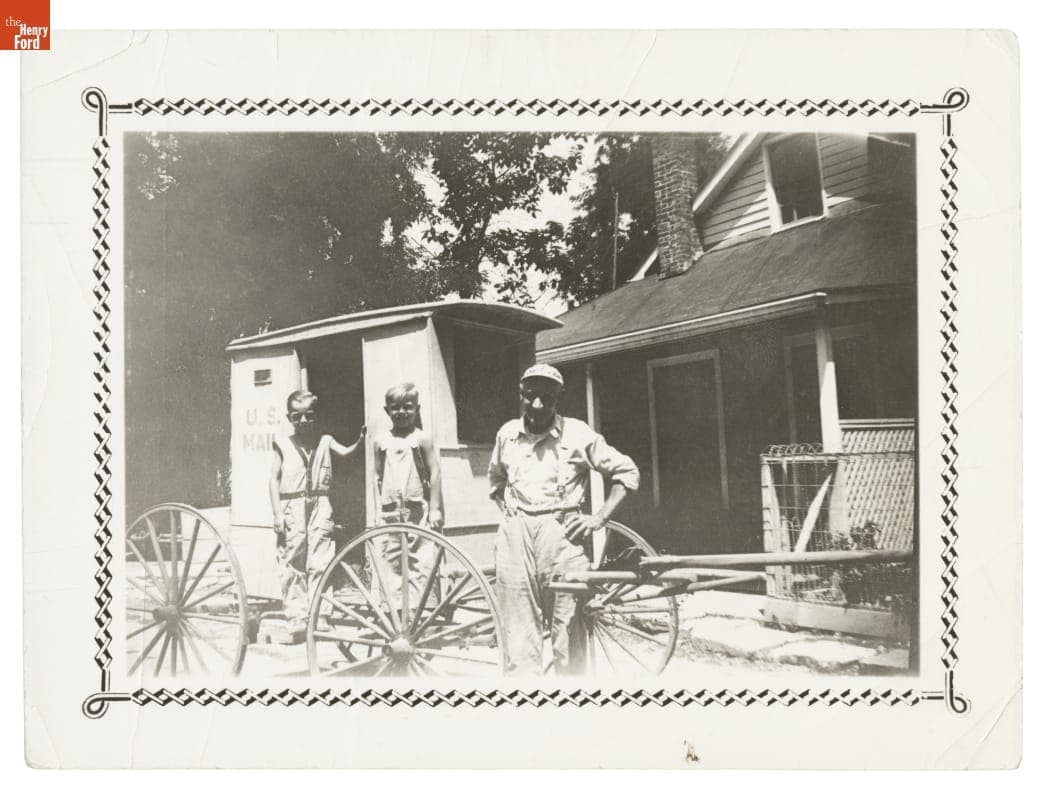 August Edinger with Horse-Drawn Mail Wagon, circa 1933