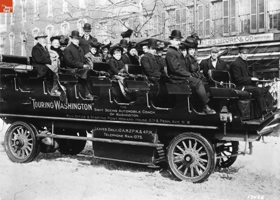 Sightseeing Tourists in an Electric Automobile Coach, Washington, D.C., circa 1900