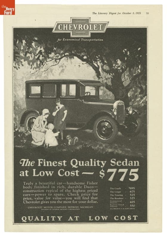 Chevrolet Advertisement, "Finest Quality Sedan at Low Cost," 1925
