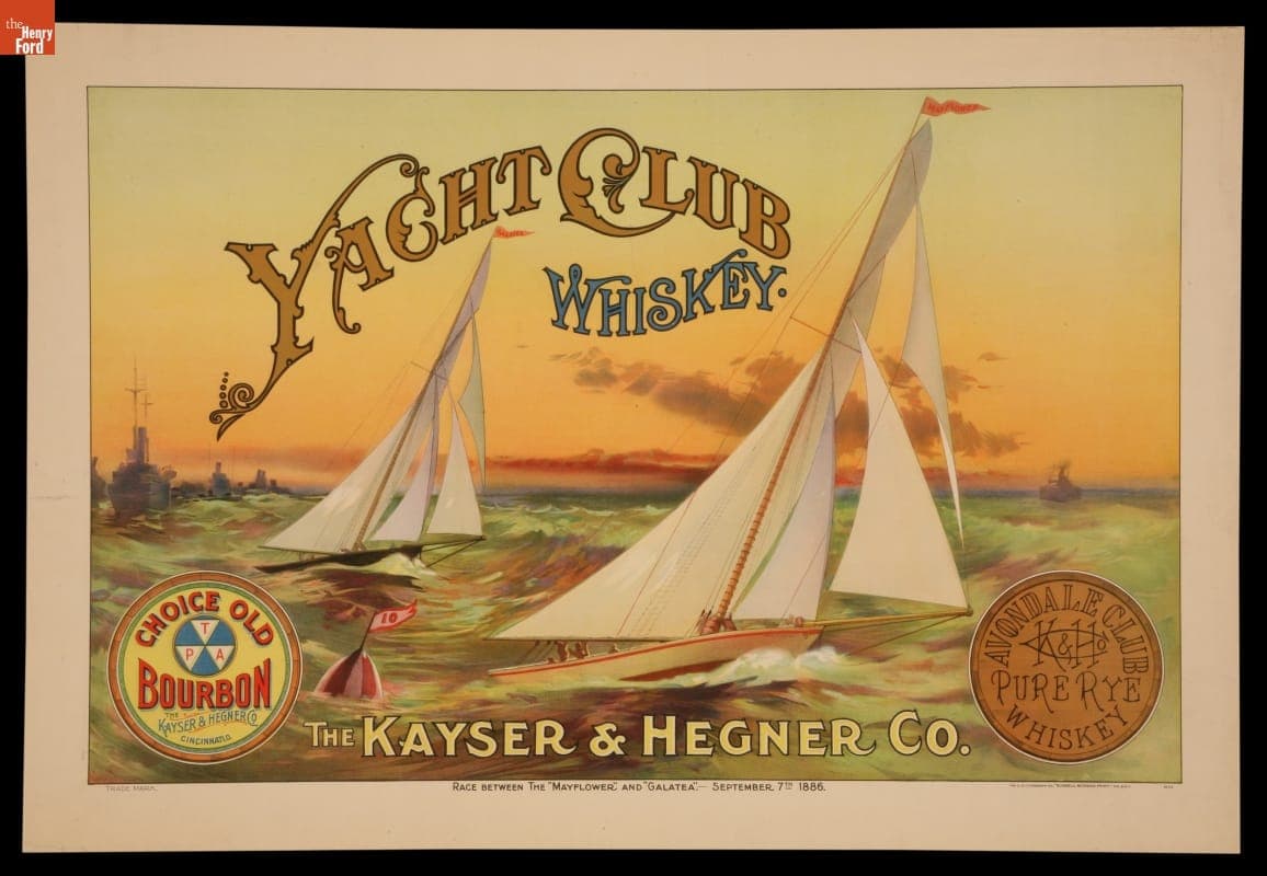 Advertising Poster for Yacht Club Whiskey, Depicting The America's Cup Race, 1886
