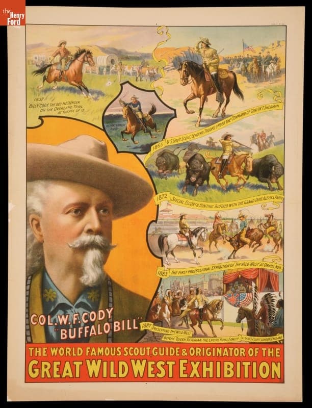 Circus Poster, Col. W. F. Cody, "Buffalo Bill," The World Famous Scout, Guide & Originator of The Great Wild West Exhibition, 1908
