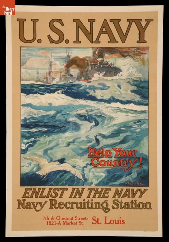 World War I Poster, "U.S. Navy. Help Your Country! Enlist in the Navy," circa 1917