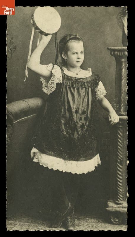 Young Eva Tanguay Holding a Tambourine, 1887-1888