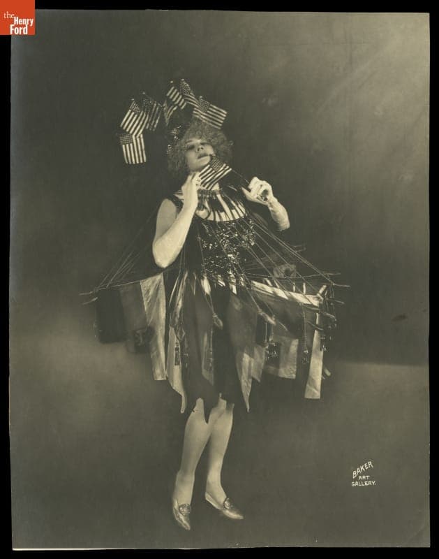 Eva Tanguay in Flag-Themed Vaudeville Costume, circa 1918