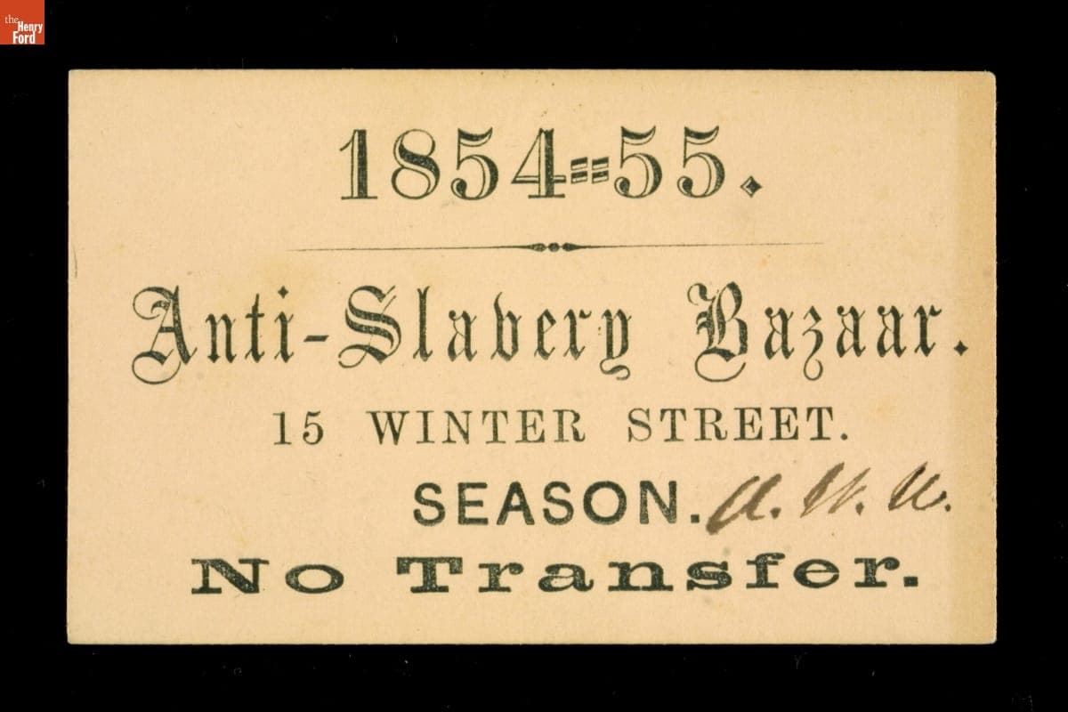 Ticket to "Anti-Slavery Bazaar," 1854-1855
