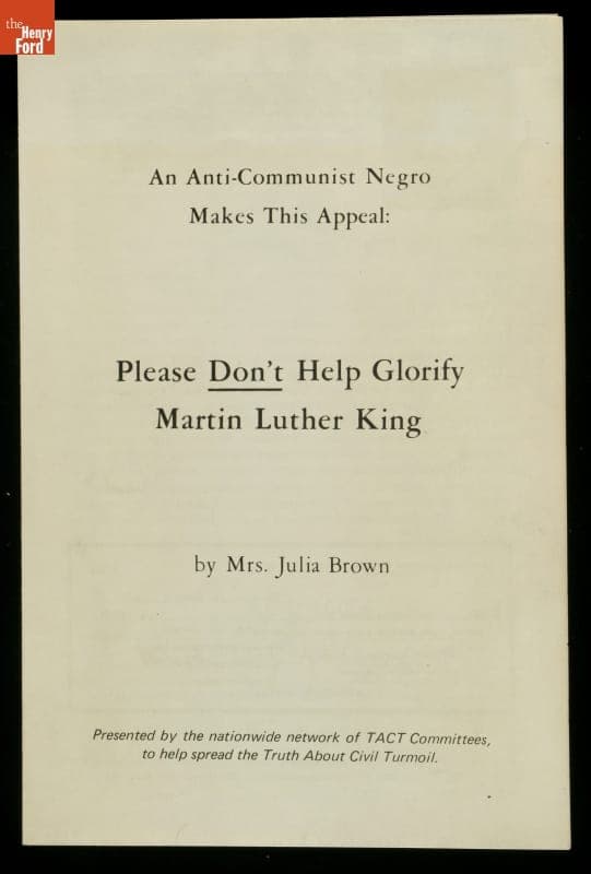 "An Anti-Communist Negro Makes This Appeal: Please Don't Help Glorify Martin Luther King"