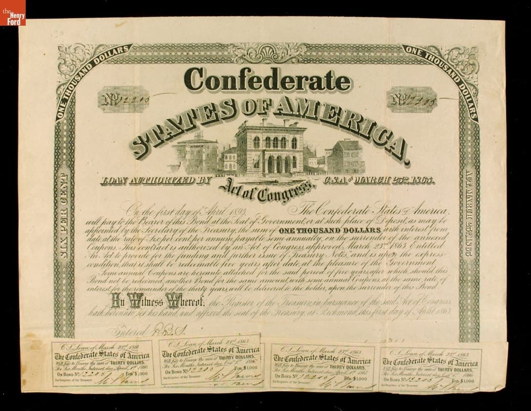 "Confederate States of America... Loan... One Thousand Dollars...," March 25, 1863