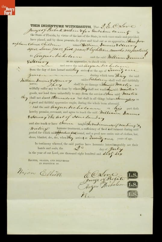 Indenture for "...Colored Children Named William, Dennis & Henry," July 20, 1866