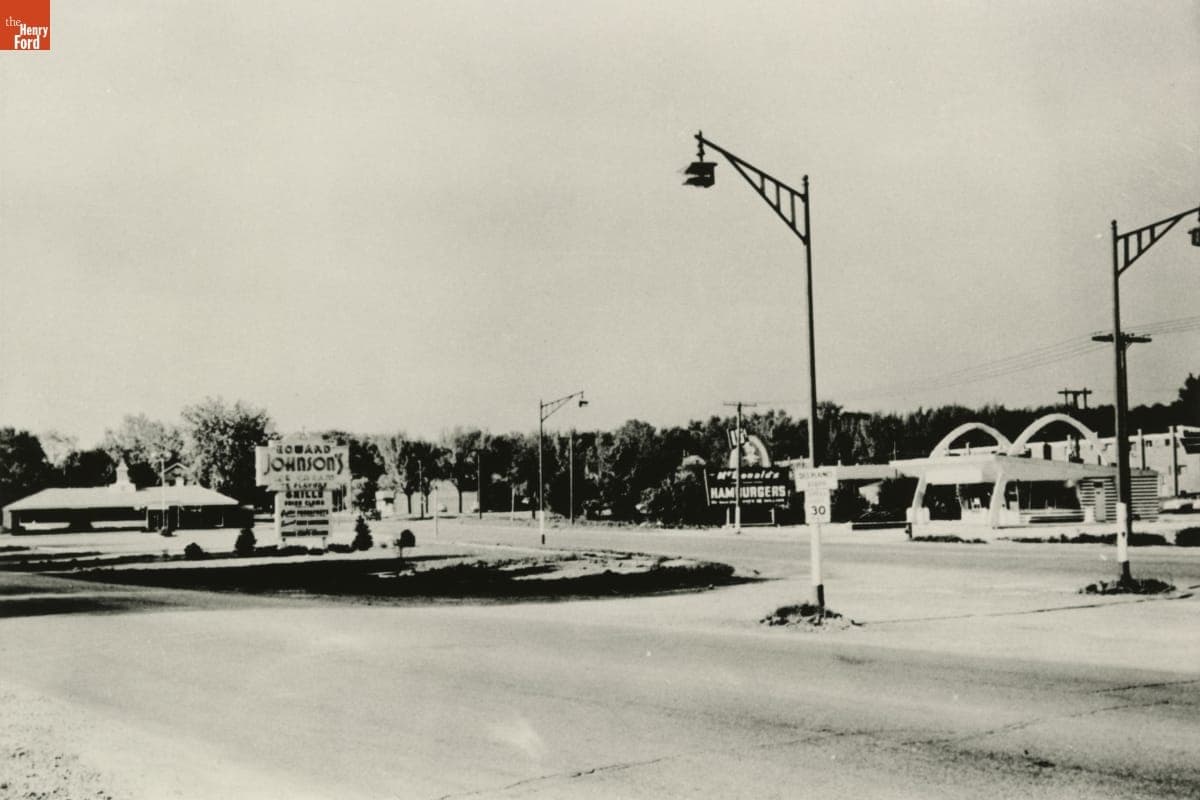 McDonald's and Howard Johnson's Restaurants, Des Plains, Illinois, circa 1965