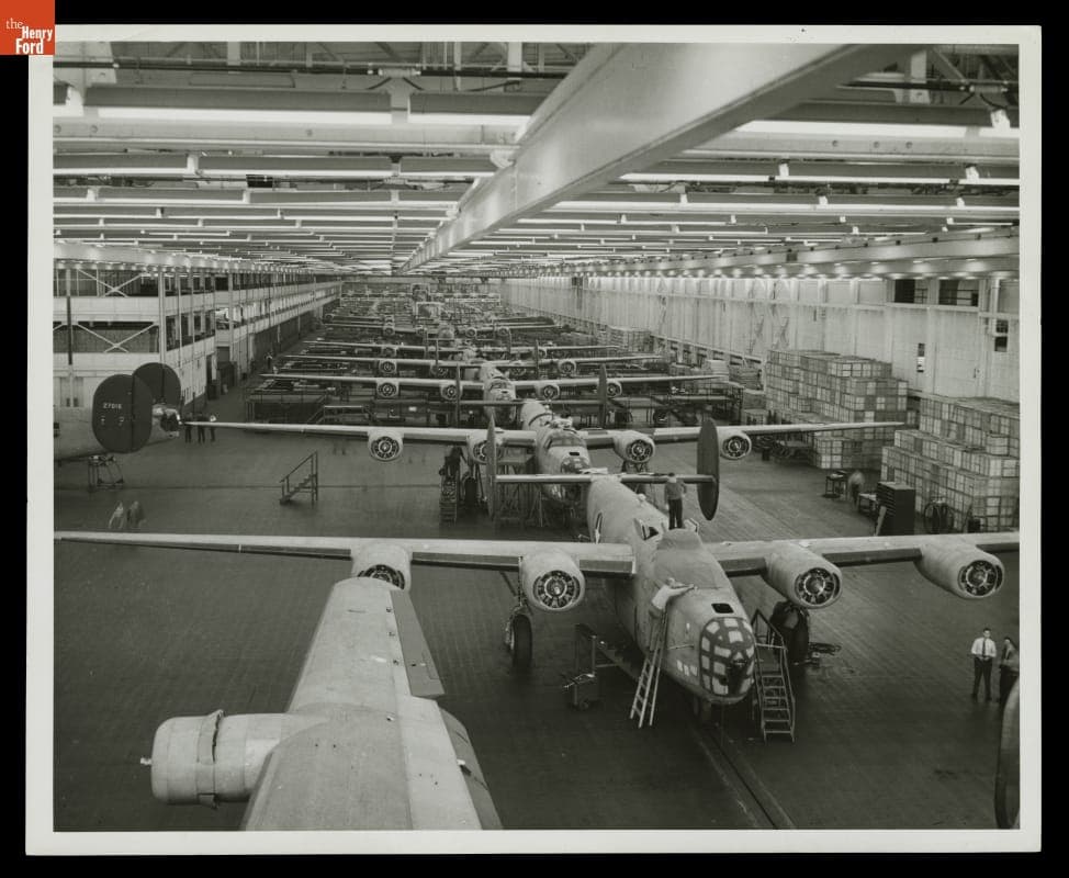 B-24 Bombers on Assembly Line at Ford Motor Company Willow Run Bomber Plant, January 1943