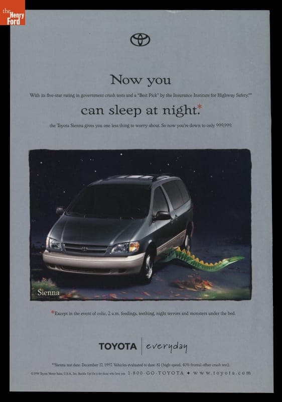 "Now You Can Sleep at Night," Toyota Sienna Minivan Advertisement, 1999