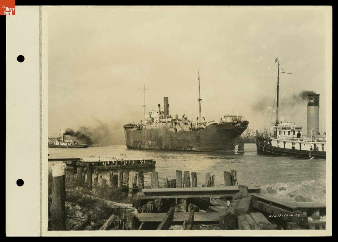 Tugs Towing Salvage Ship at Ford Rouge Plant Shipyard, 1926