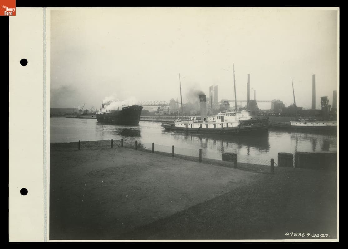 Tugboat Towing the "Lake Hemlock" to be Salvaged at Ford Motor Company Rouge Plant Shipyard, 1927