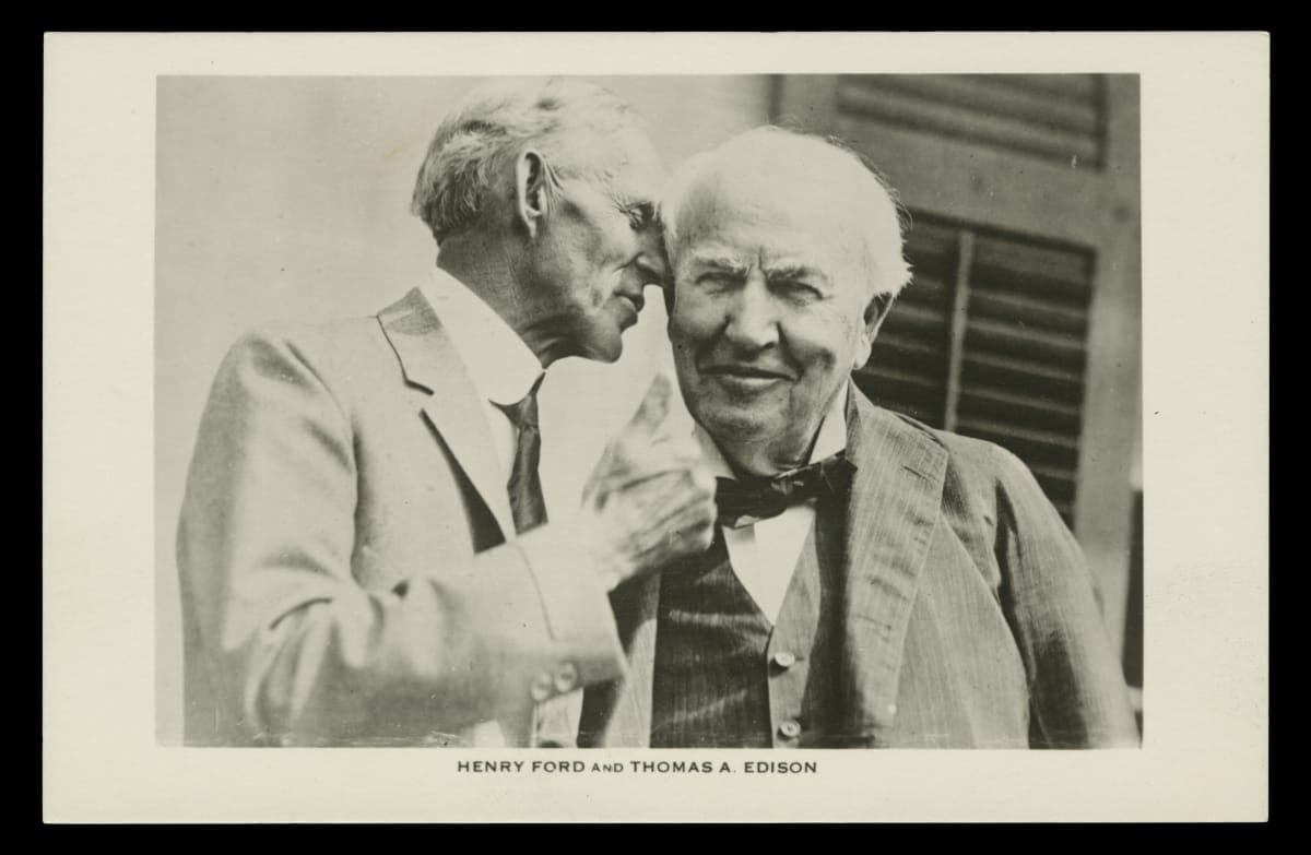 Henry Ford Speaking into Thomas Edison's Ear, 1925