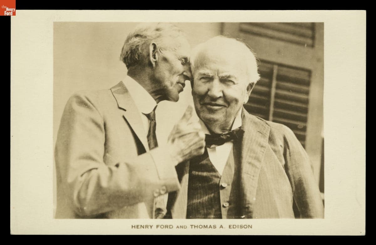 Henry Ford Speaking into Thomas Edison's Ear, 1925