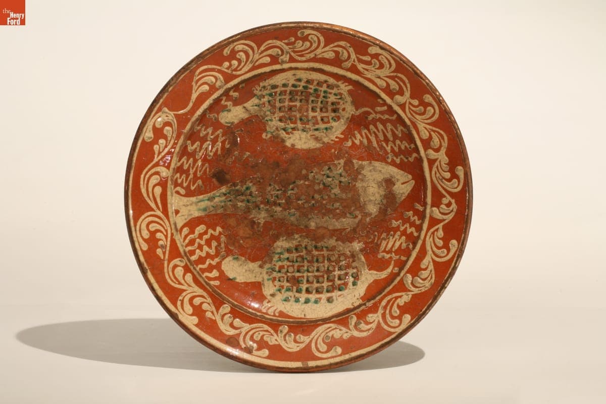 Moravian Bowl with Stylized Fish and Turtles in Center, 1810-1820