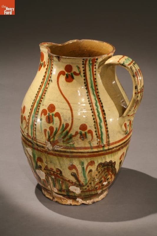 Moravian Pitcher with Yellow Slip Glaze, circa 1800