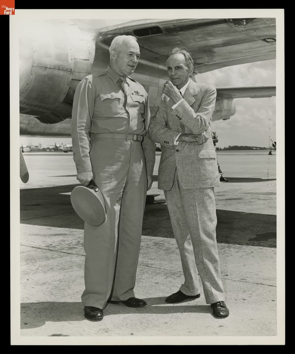 General "Hap" Arnold and Henry Ford at the Willow Run Bomber Plant, 1944