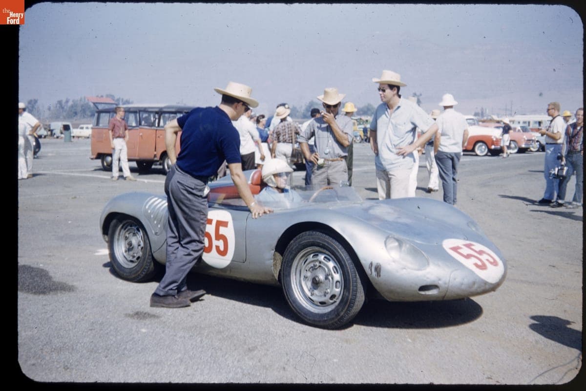 Sam Weiss in Porsche 718 RSK at United States Grand Prix Sports Cars Race, Riverside, California, October 1959
