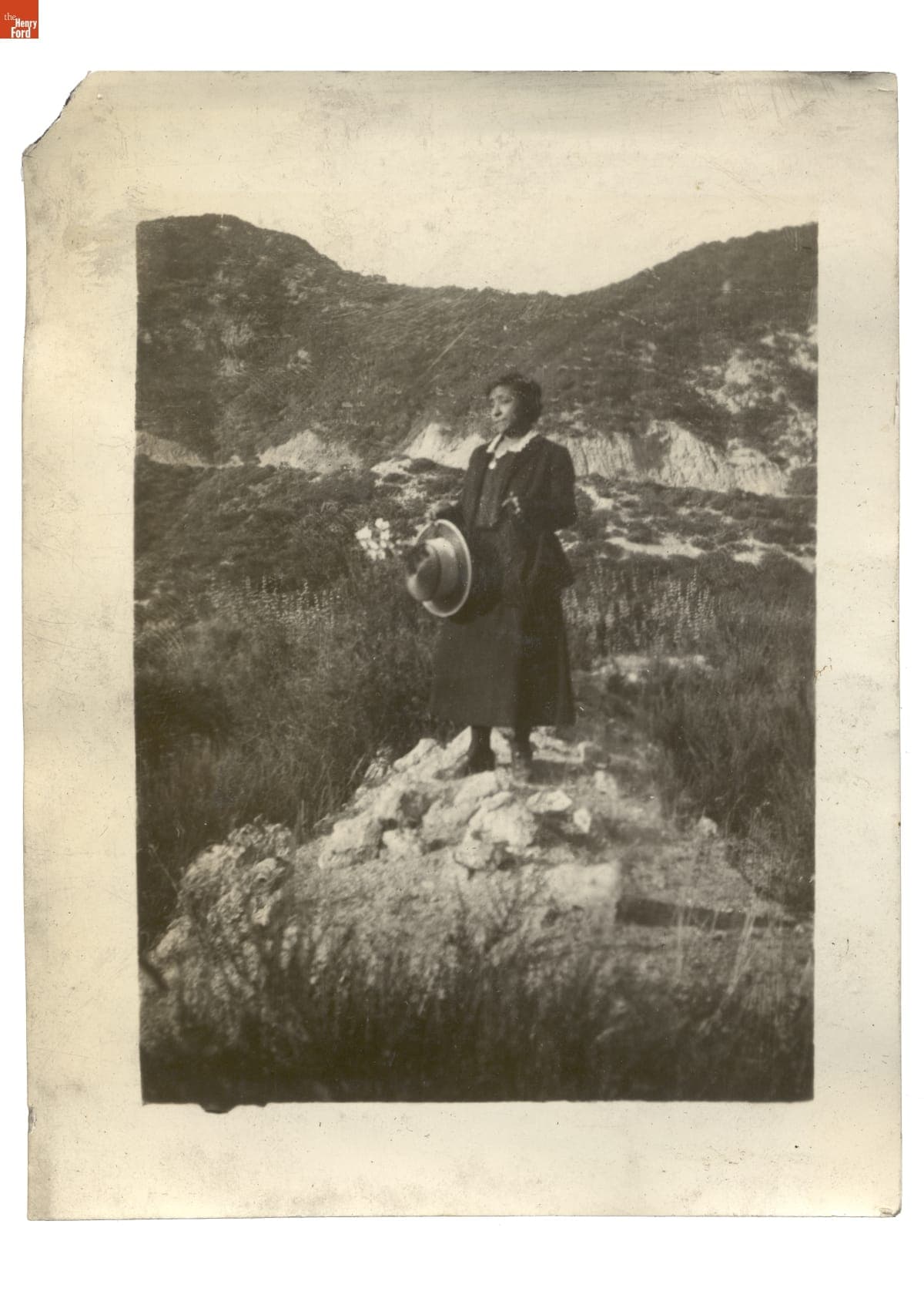 Woman Standing in Front of Mountains, circa 1930