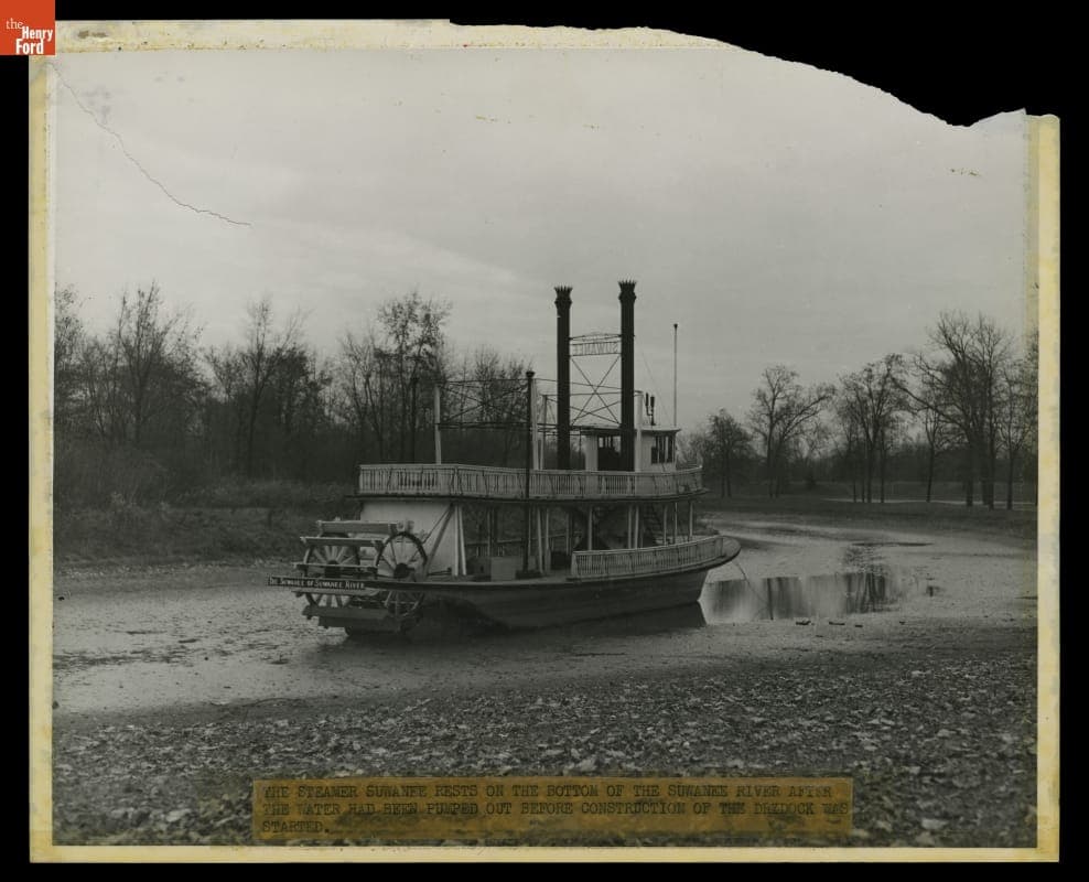 Suwanee Steamboat Resting on the Bottom of the Drained Lagoon, Greenfield Village, circa 1969
