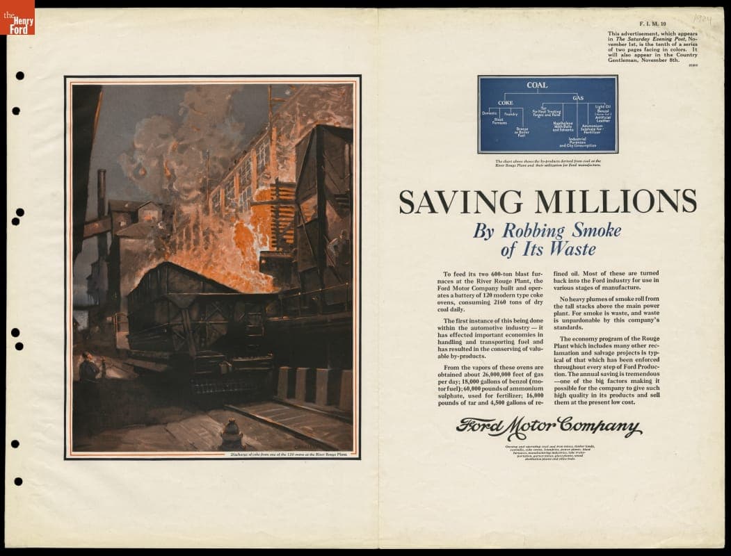 1924 Ford Motor Company Institutional Message Advertising Campaign, "Saving Millions by Robbing Smoke of its Waste"