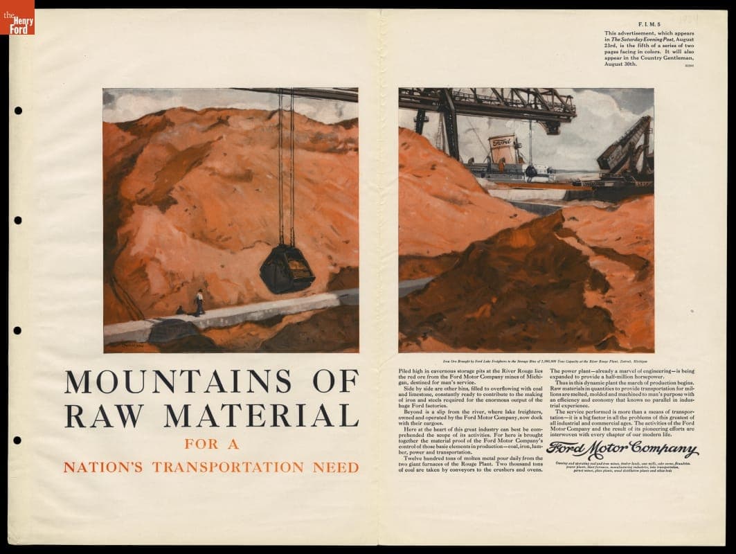 1924 Ford Motor Company Institutional Message Advertising Campaign, "Mountains of Raw Material"