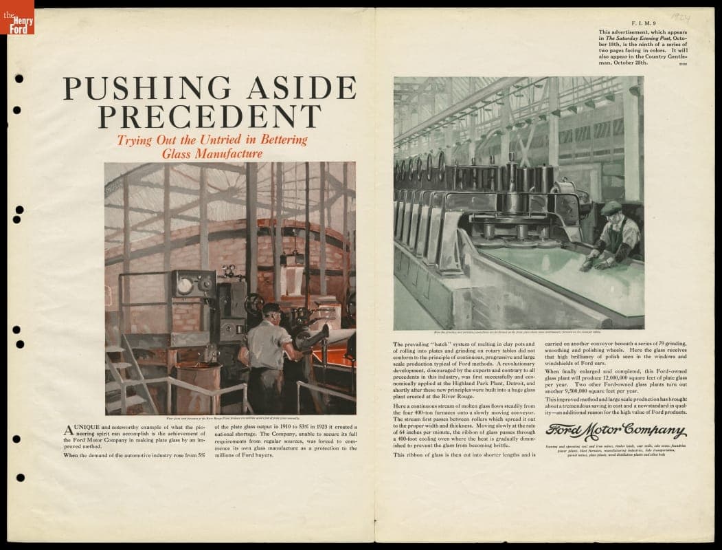1924 Ford Motor Company Institutional Message Advertising Campaign, "Pushing Aside Precedent"