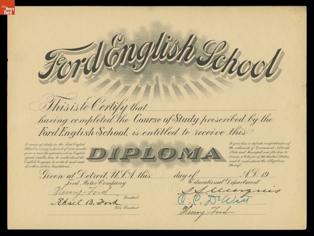 Ford English School Diploma, 1914-1915