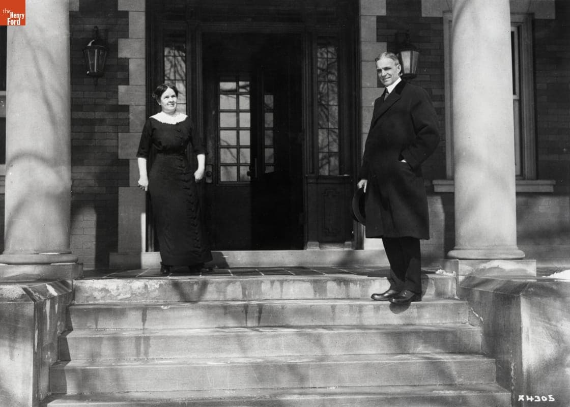 Clara and Henry Ford on the Porch of their Home on Edison Avenue, Detroit, Michigan, circa 1912