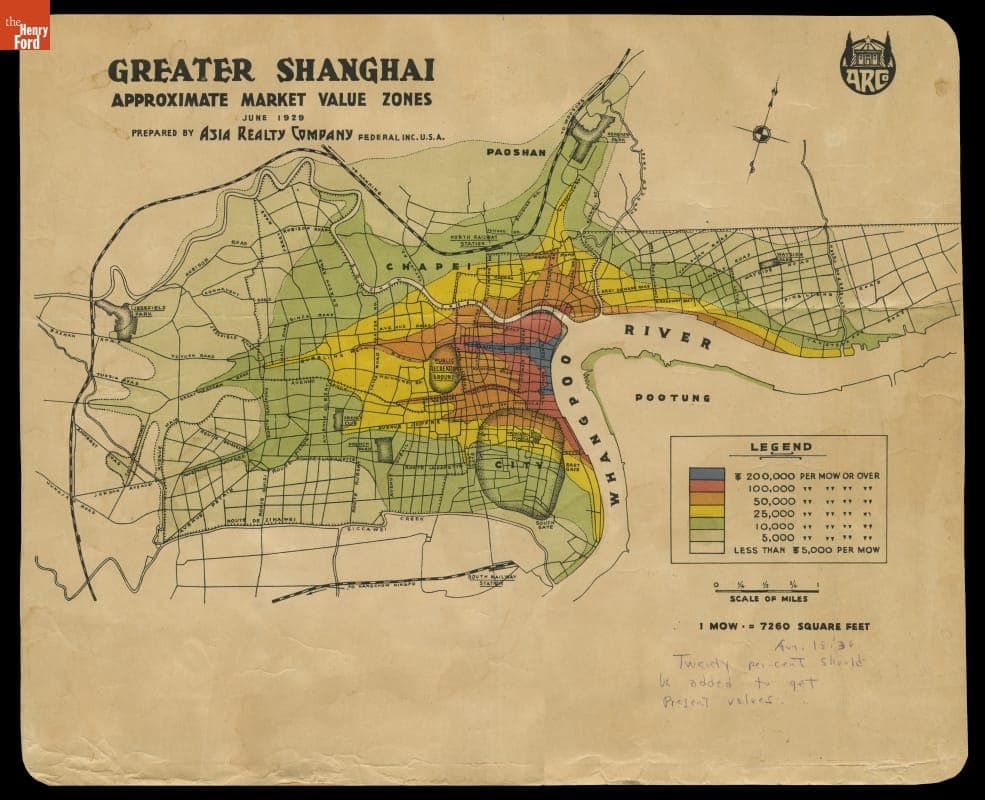 Map, "Greater Shanghai Approximate Market Value Zones," June 1929