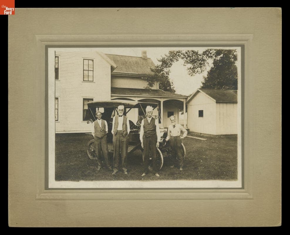 Henry Ford, John Gray, Mr. Waldecker, and George McCormick with Ford Model T Touring Car at the McCormick Home, Dearborn, Michigan, 1910-1913