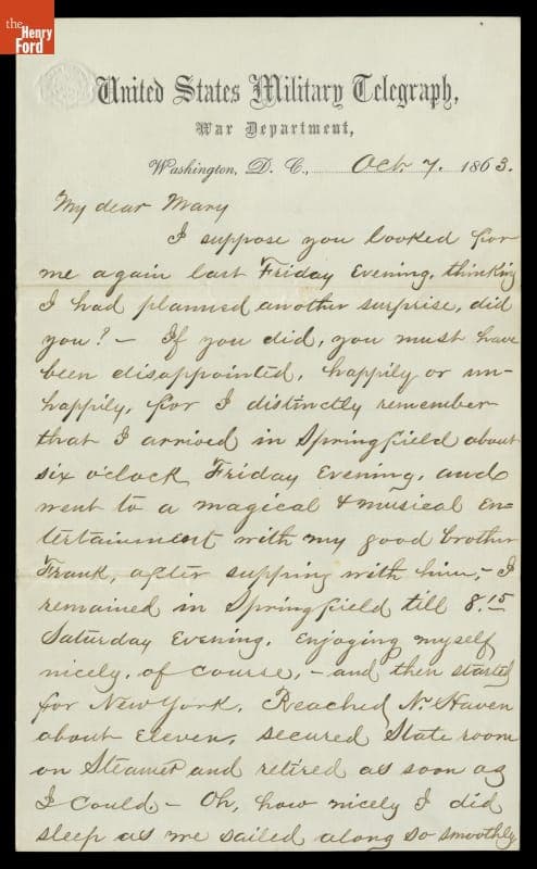 Letter from Albert B. Chandler to Marilla Stedman, October 7, 1863