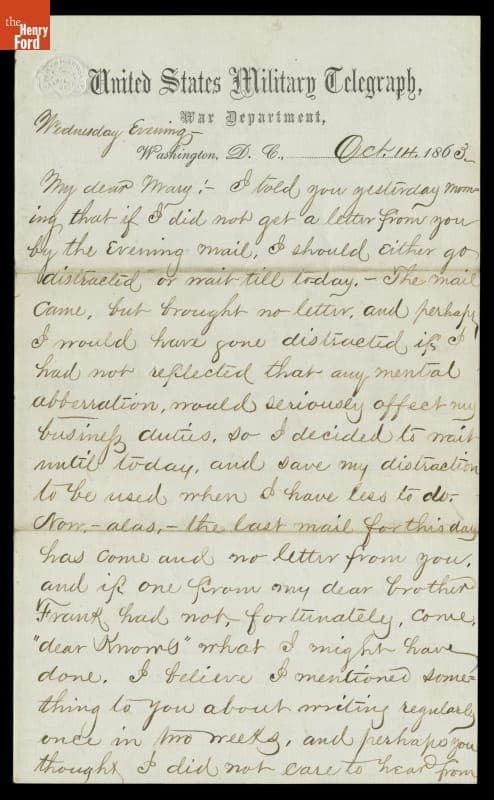 Letter from Albert B. Chandler to Marilla Stedman, October 14, 1863
