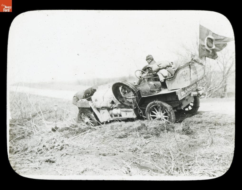 Thomas Flyer Stuck in Mud on the Pathfinder Tour before the New York to Seattle Race, 1909