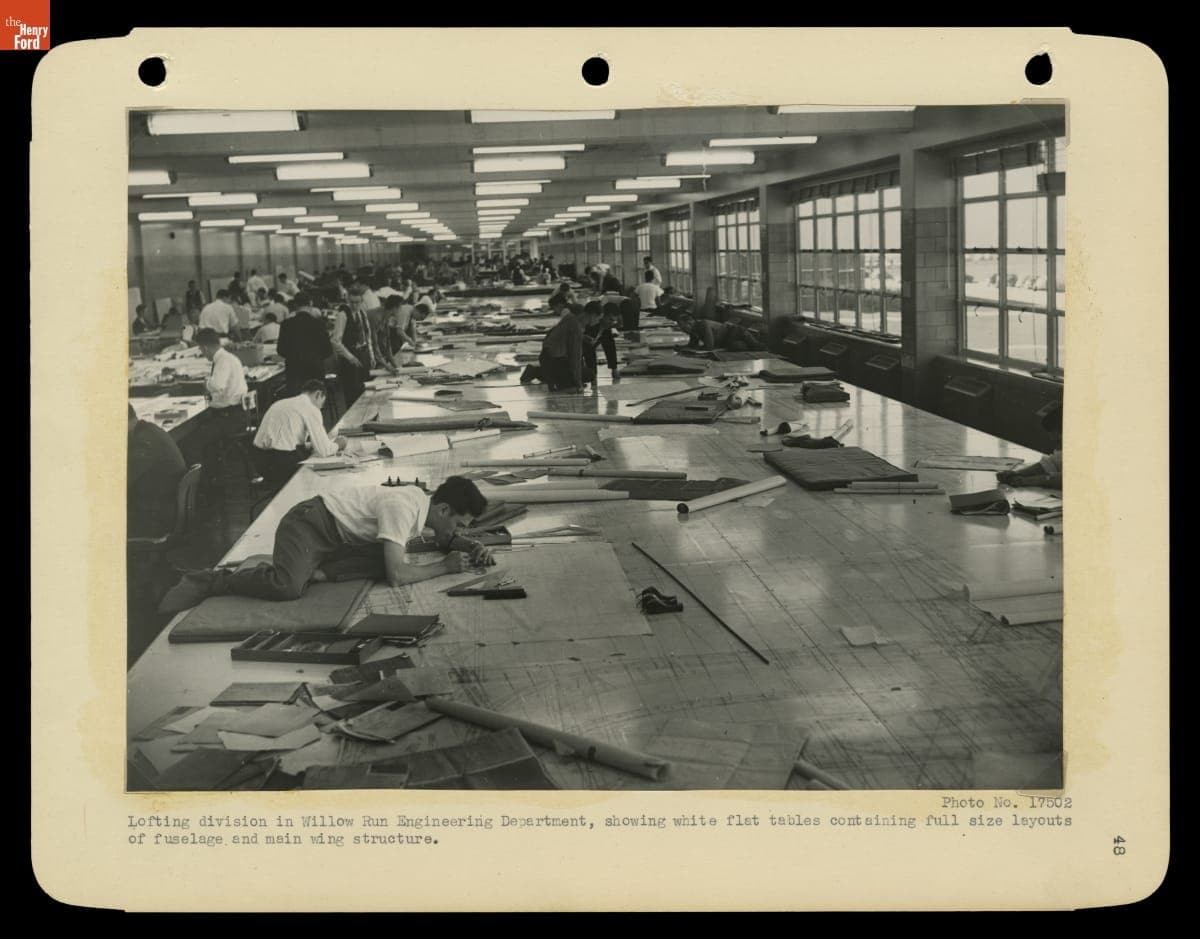 Draftsmen Working in the Lofting Division for B-24 Assembly, Willow Run Bomber Plant, 1942