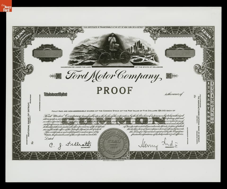 Ford Motor Company Common Stock Certificate, 1919