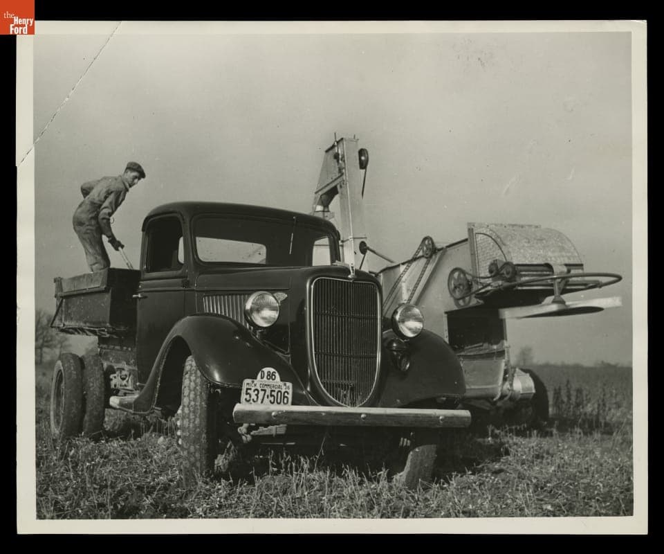 Ford Dump Truck and Harvesting Combine at Ford Farm, Macon, Michigan, 1936
