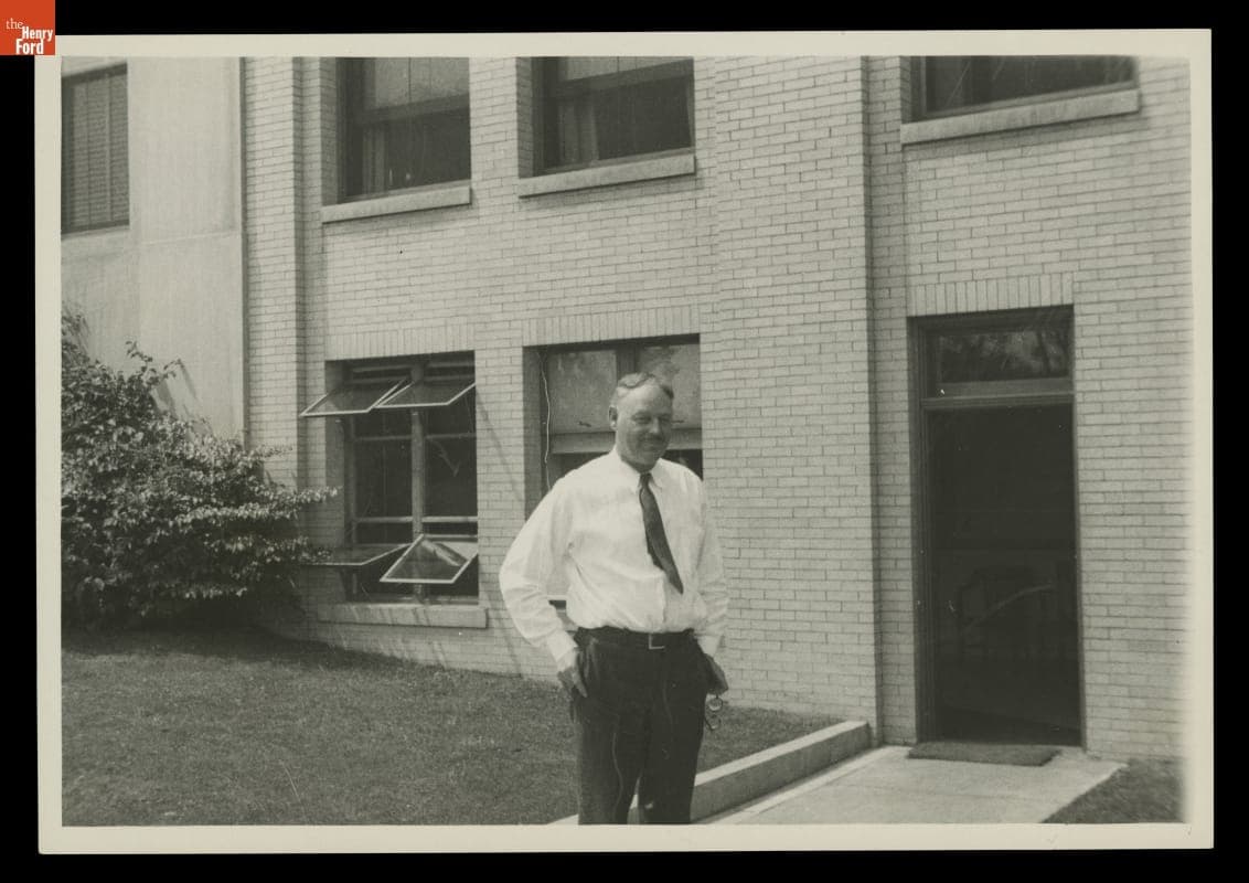 Artist Irving Bacon at the Ford Rouge Plant, Dearborn, Michigan, circa 1930