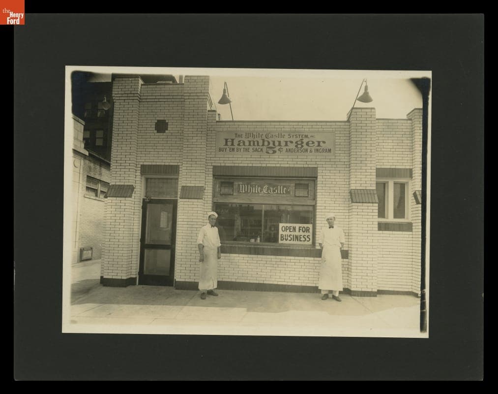 Orville "Abie" Best and Alvin "Don" Dunivent outside a White Castle Restaurant, Kansas City, Missouri, 1927