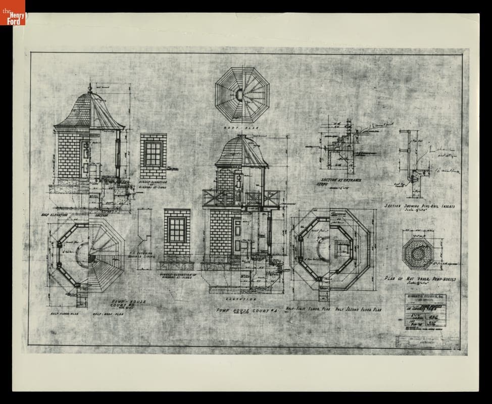 Drawing of Pump Houses in Henry Ford Museum Courtyards, Dearborn, Michigan, 1929