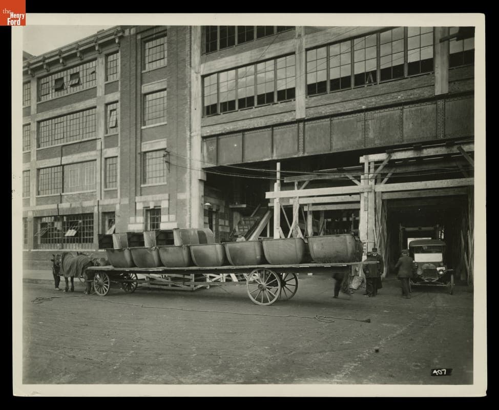 Ford Model T Car Bodies Being Delivered to the Highland Park Plant, 1913-1914