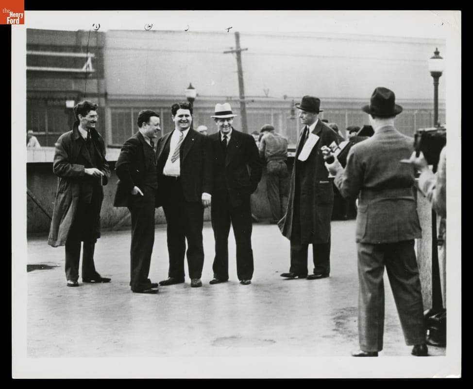 UAW Organizers Being Photographed by Press at the Rouge Plant before the Battle of the Overpass, May 26, 1937
