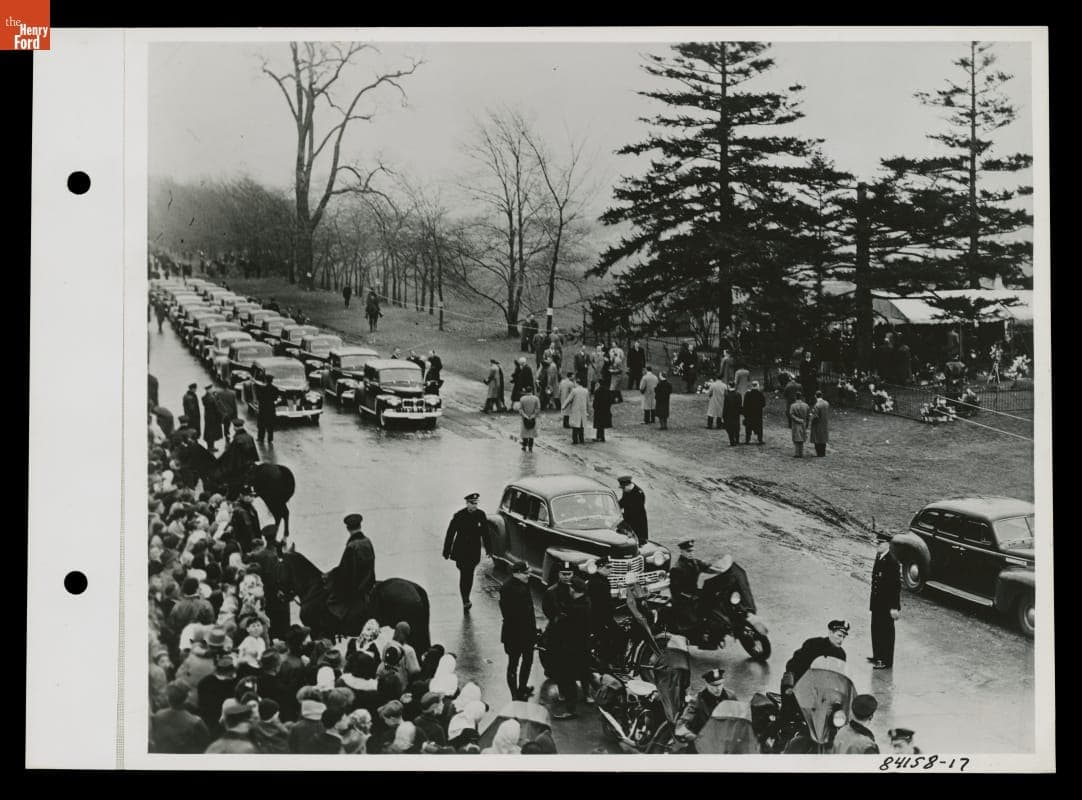 Henry Ford's Funeral Procession Ending at Ford Cemetery, Detroit, Michigan, 1947