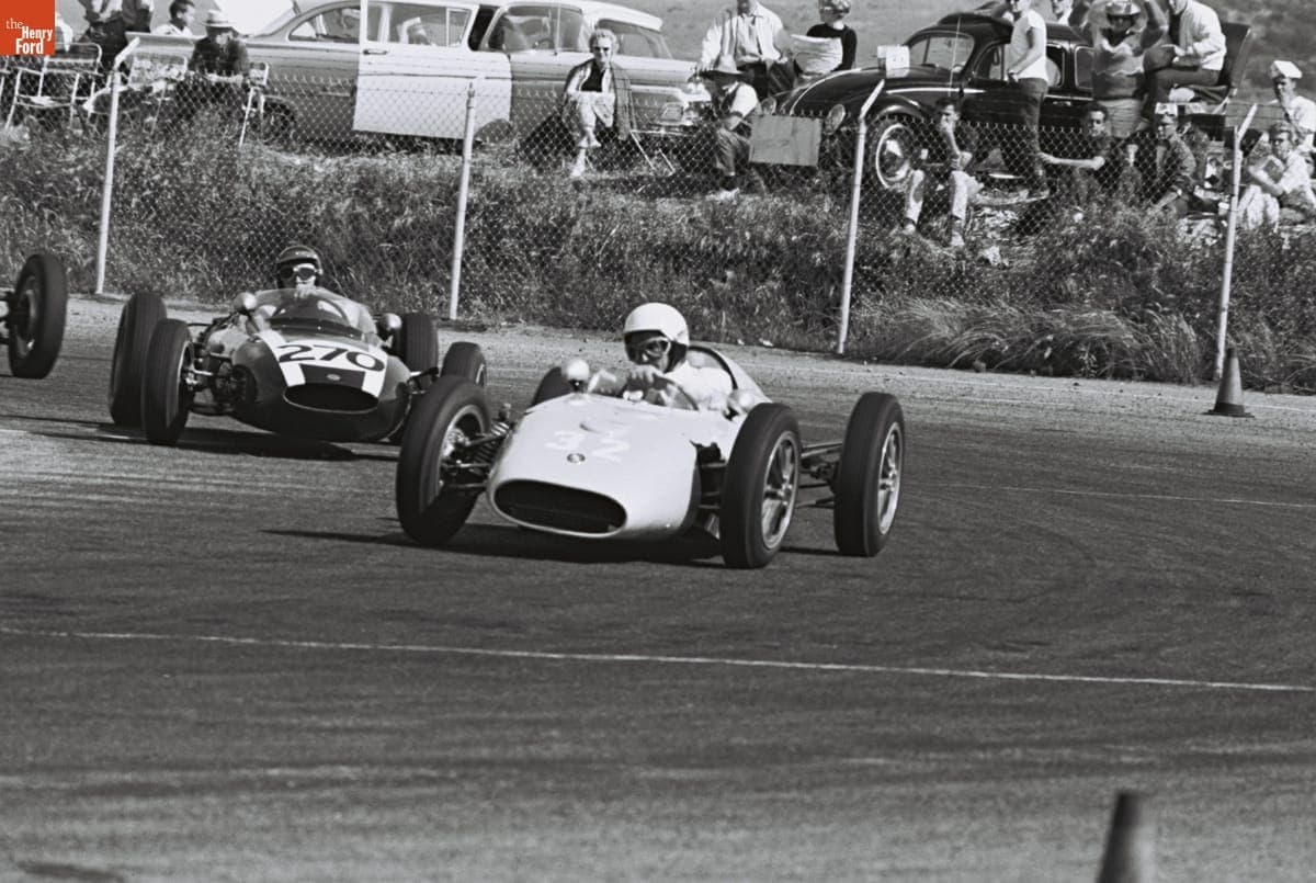 Dolphin Driven by Kurt Neumann and Cooper Driven by Steve McQueen in the Del Mar Road Races, April 1962