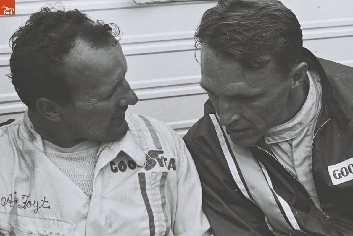 A. J. Foyt and Dan Gurney at the 24 Heures du Mans (24 Hours of Le Mans) Race, June 1967