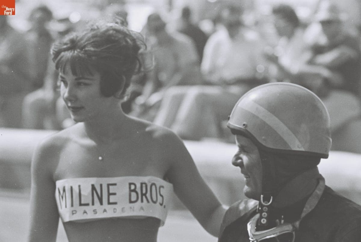 Milne Brothers Supporter at the Motorcycle Race before the 4th Annual Grand Prix for Sports Cars, Riverside, California, October 1961