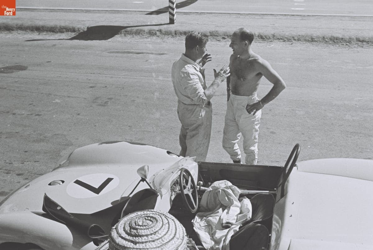 Preparing for the 4th Annual Grand Prix for Sports Cars, Riverside, California, October 1961