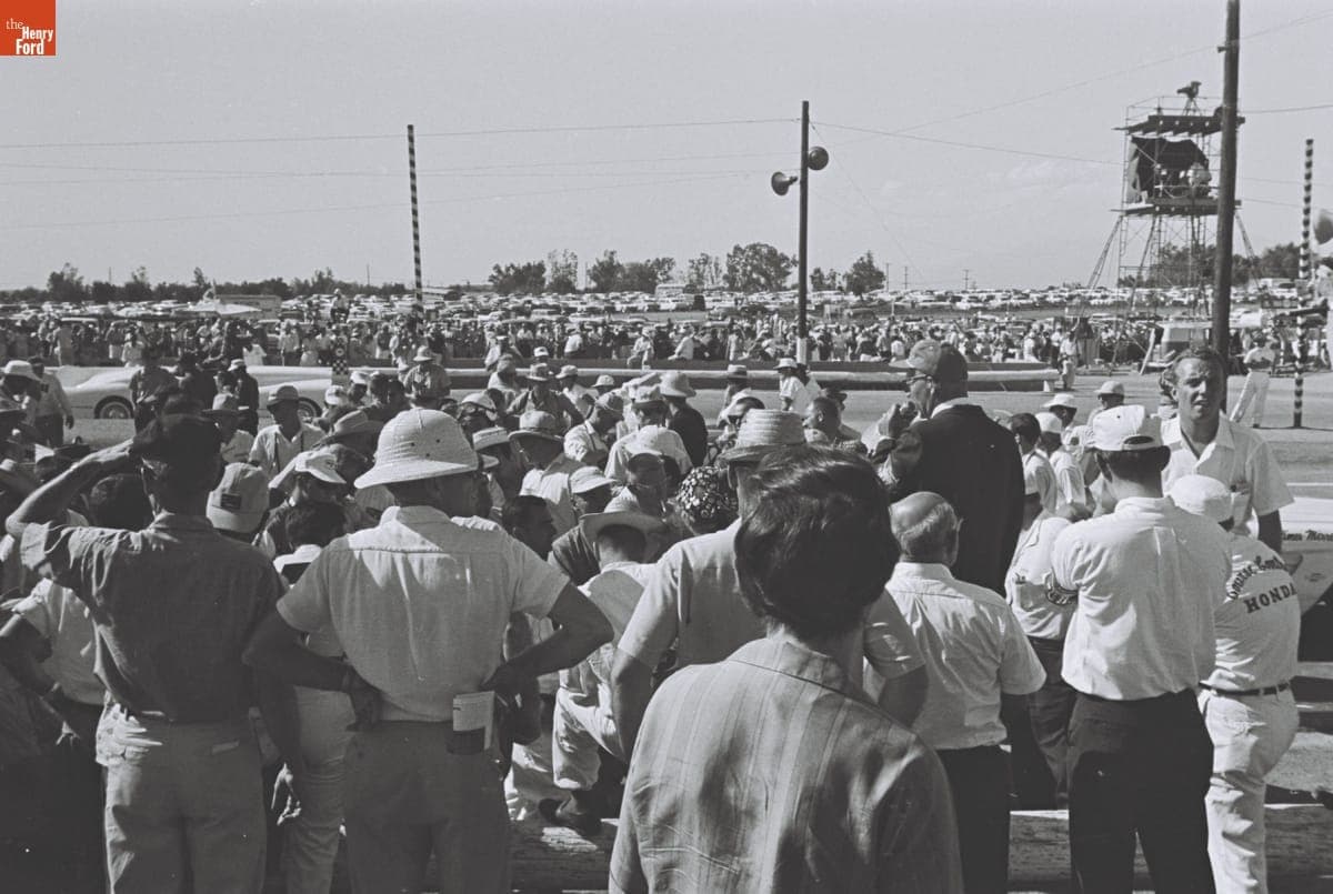 Preparing for the 4th Annual Grand Prix for Sports Cars, Riverside, California, October 1961