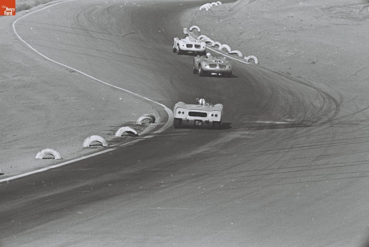 Cars Driven by Ken Miles, Jack McAfee, and Stirling Moss in the 4th Annual Grand Prix for Sports Cars, Riverside, California, October 1961